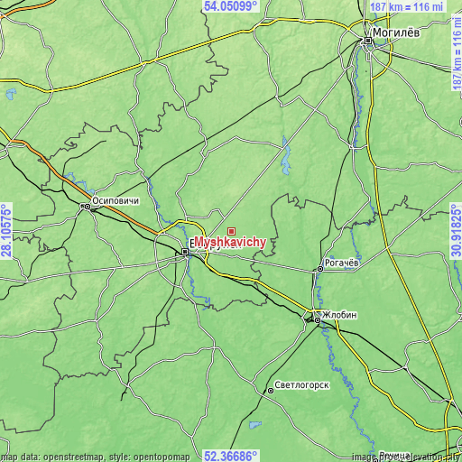 Topographic map of Myshkavichy