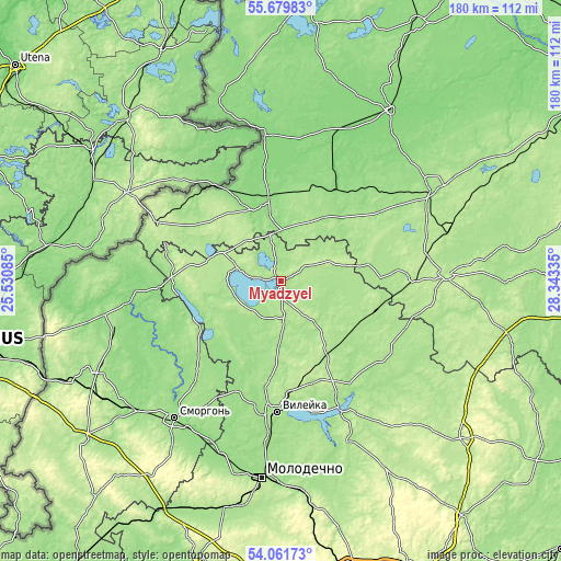 Topographic map of Myadzyel