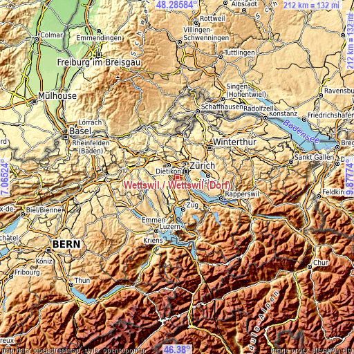 Topographic map of Wettswil / Wettswil (Dorf)