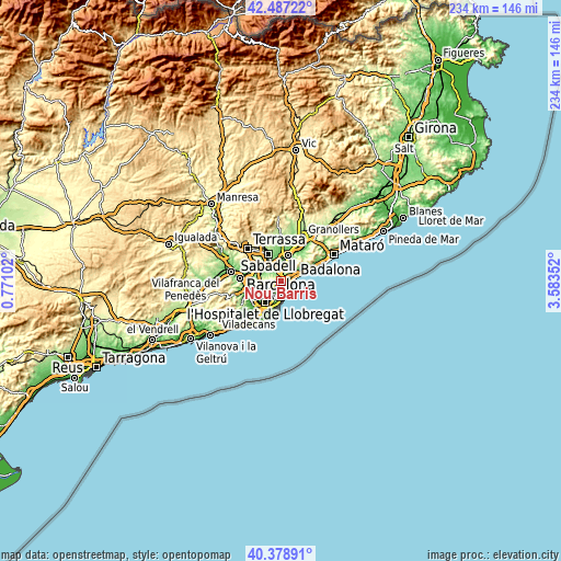 Topographic map of Nou Barris