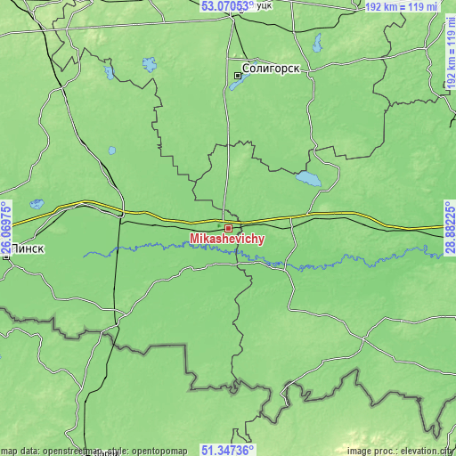 Topographic map of Mikashevichy