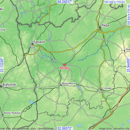 Topographic map of Mosty