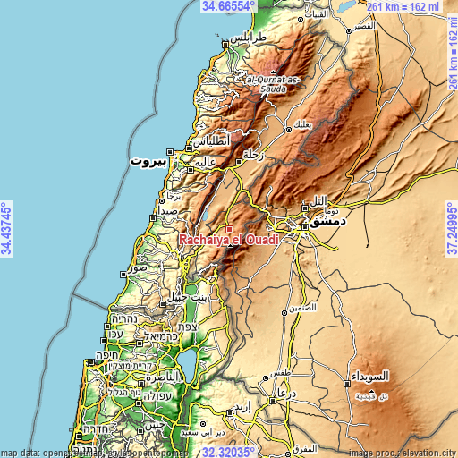 Topographic map of Râchaïya el Ouadi