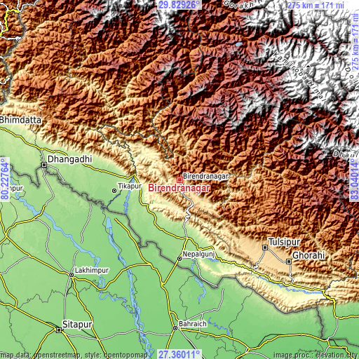 Topographic map of Birendranagar