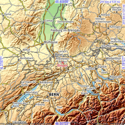 Topographic map of Itingen