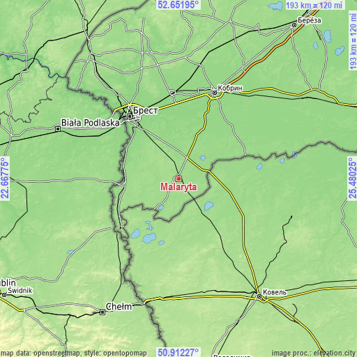 Topographic map of Malaryta