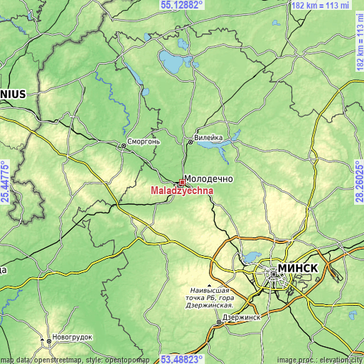 Topographic map of Maladzyechna