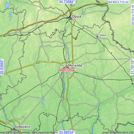 Topographic map of Mahilyow