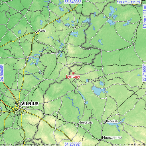 Topographic map of Lyntupy