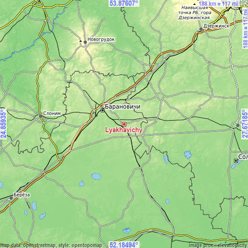 Topographic map of Lyakhavichy