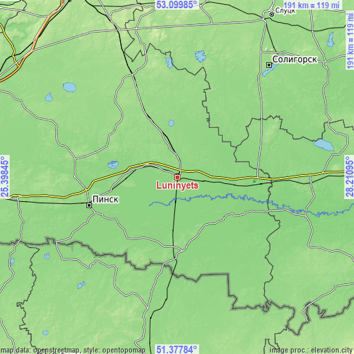 Topographic map of Luninyets