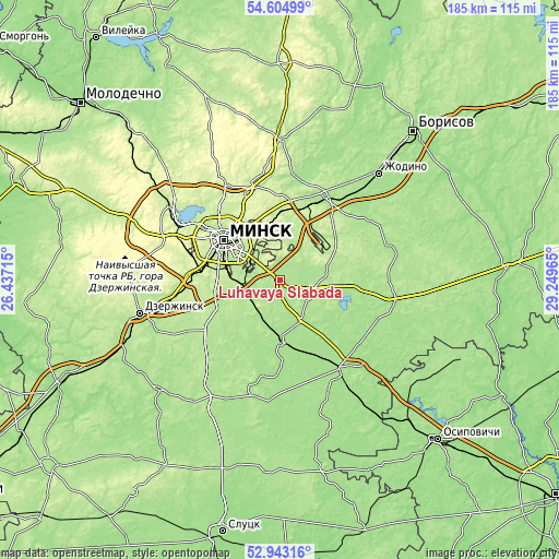 Topographic map of Luhavaya Slabada