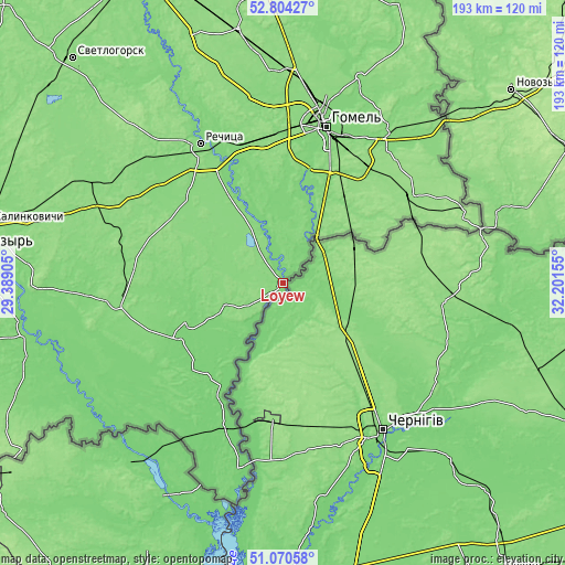 Topographic map of Loyew