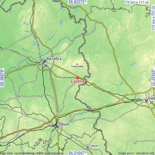 Topographic map of Lyozna