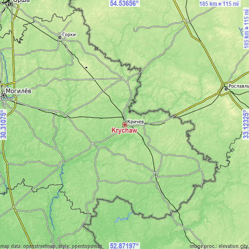 Topographic map of Krychaw