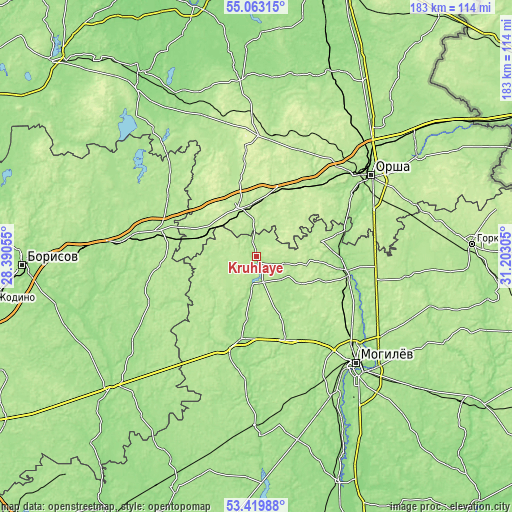 Topographic map of Kruhlaye