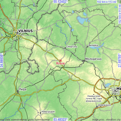 Topographic map of Kreva