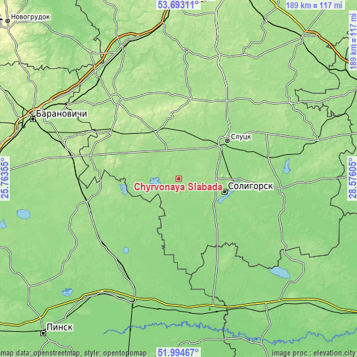 Topographic map of Chyrvonaya Slabada