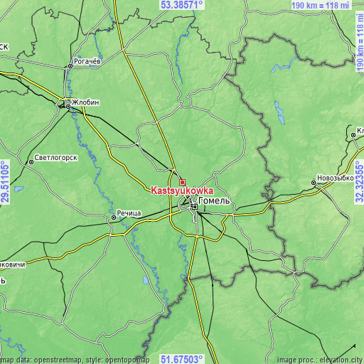 Topographic map of Kastsyukowka