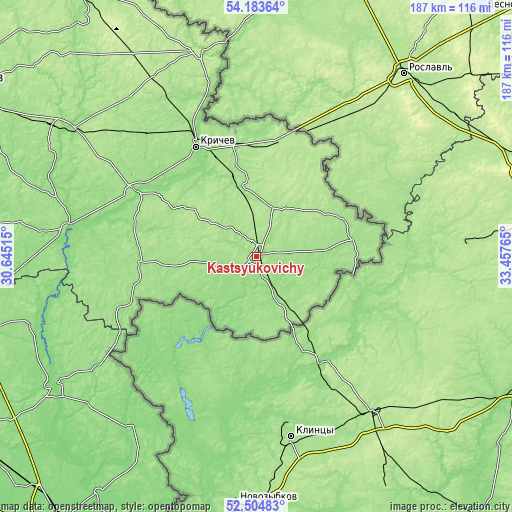 Topographic map of Kastsyukovichy