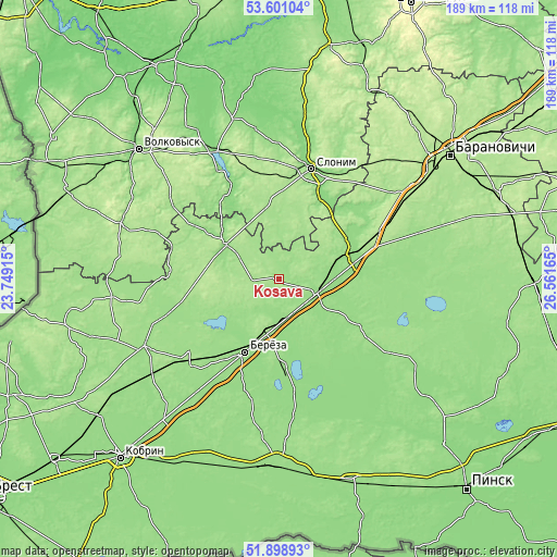 Topographic map of Kosava