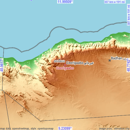 Topographic map of Ceerigaabo