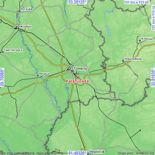 Topographic map of Karanyowka