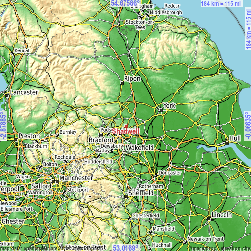 Topographic map of Shadwell