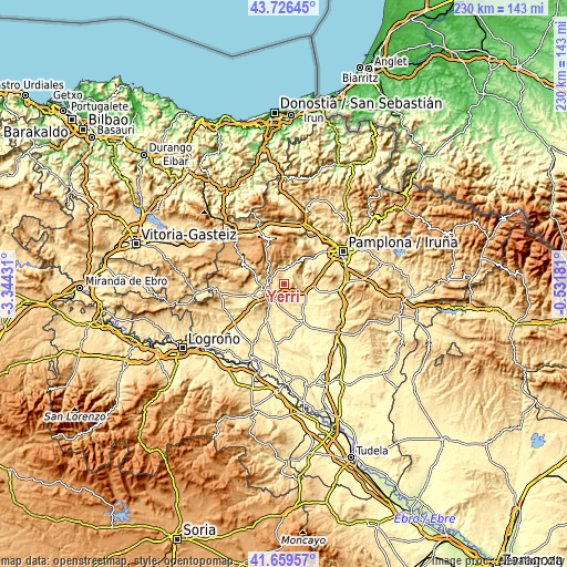 Topographic map of Yerri