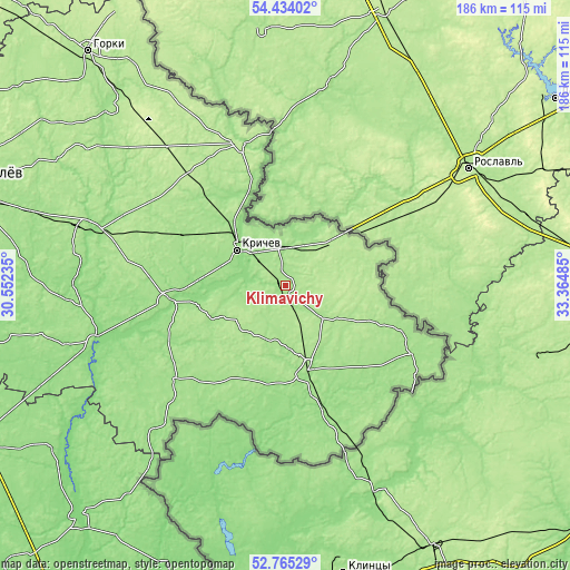 Topographic map of Klimavichy