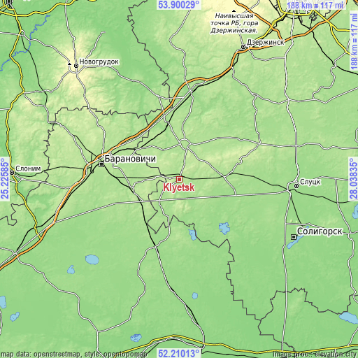 Topographic map of Klyetsk