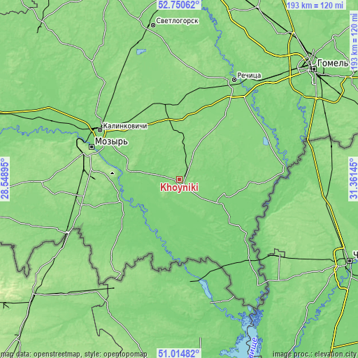 Topographic map of Khoyniki