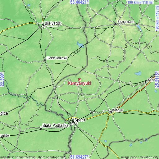 Topographic map of Kamyanyuki