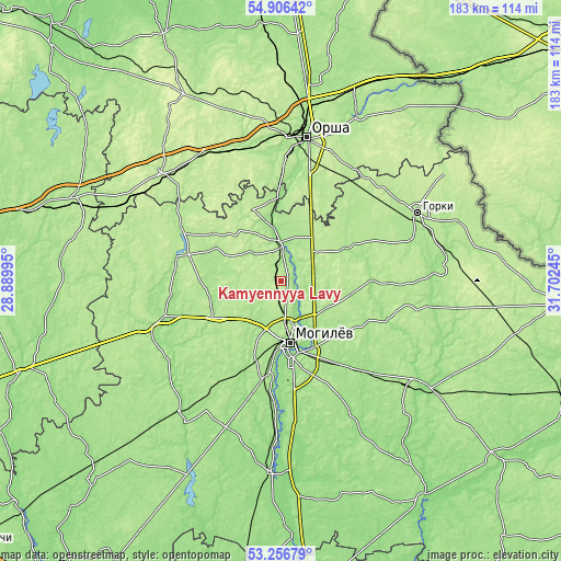 Topographic map of Kamyennyya Lavy