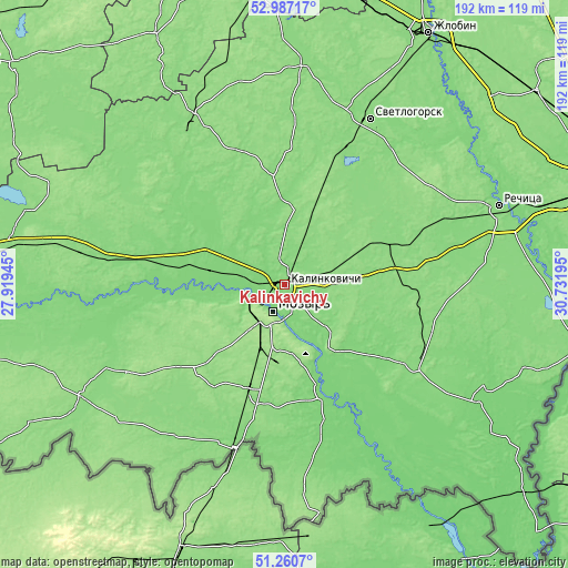 Topographic map of Kalinkavichy