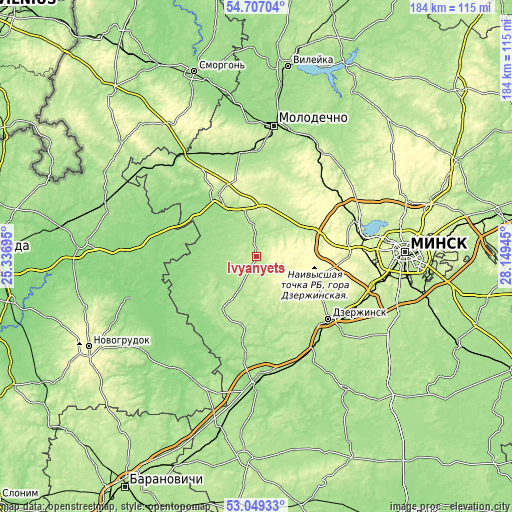 Topographic map of Ivyanyets