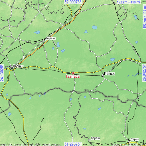 Topographic map of Ivanava