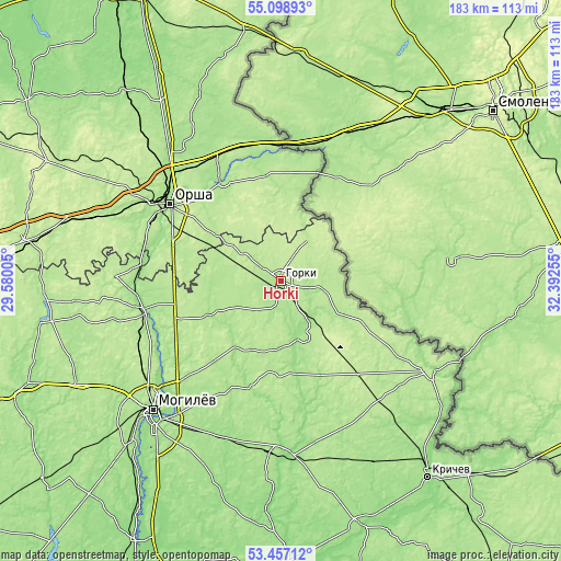 Topographic map of Horki