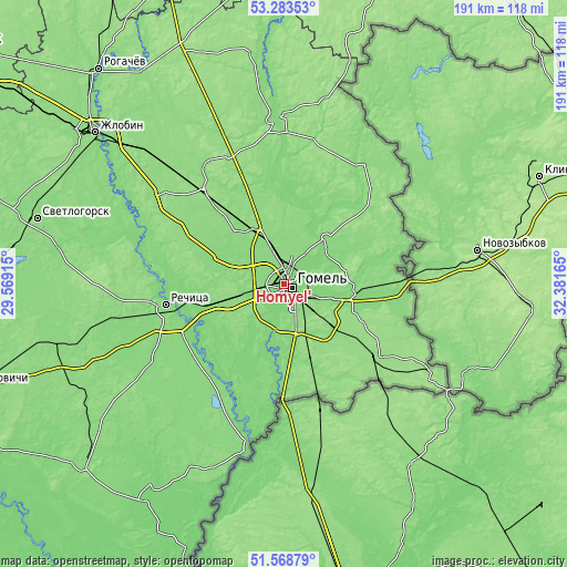 Topographic map of Homyel'