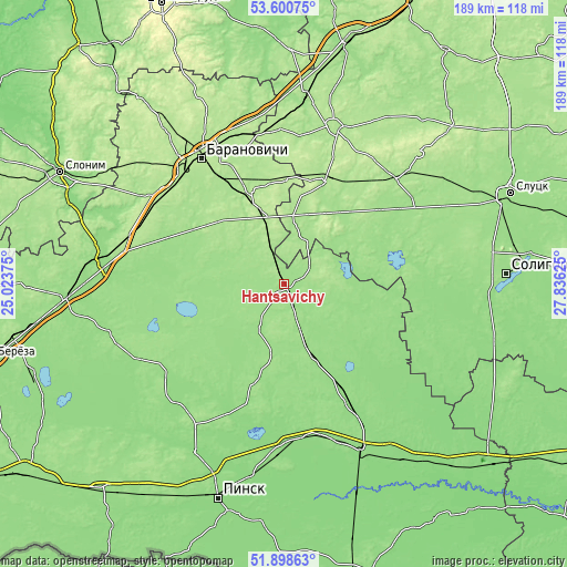 Topographic map of Hantsavichy