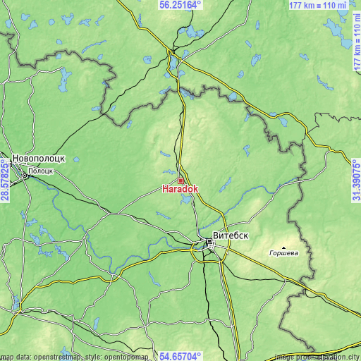 Topographic map of Haradok