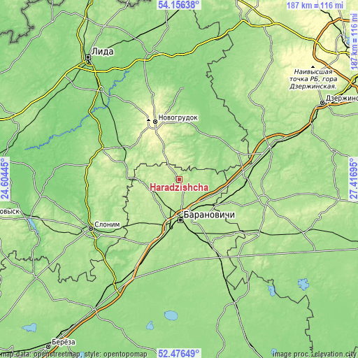 Topographic map of Haradzishcha