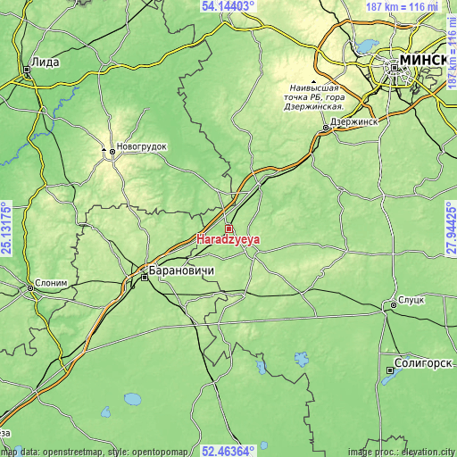 Topographic map of Haradzyeya