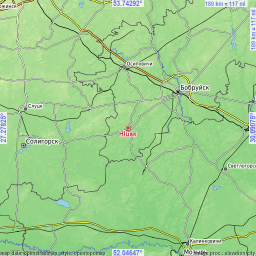 Topographic map of Hlusk