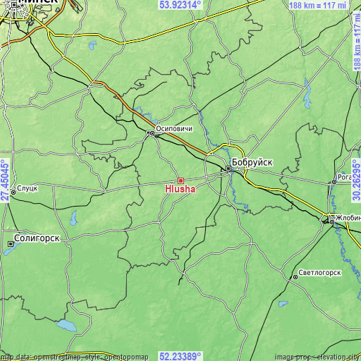 Topographic map of Hlusha