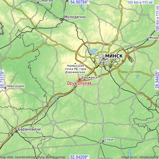 Topographic map of Dzyarzhynsk