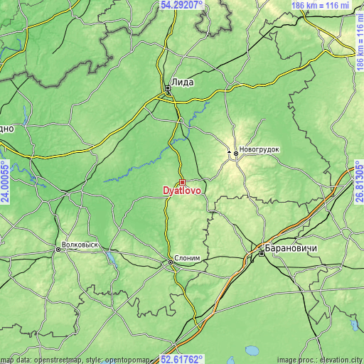 Topographic map of Dyatlovo