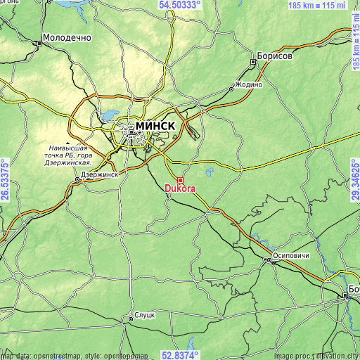 Topographic map of Dukora