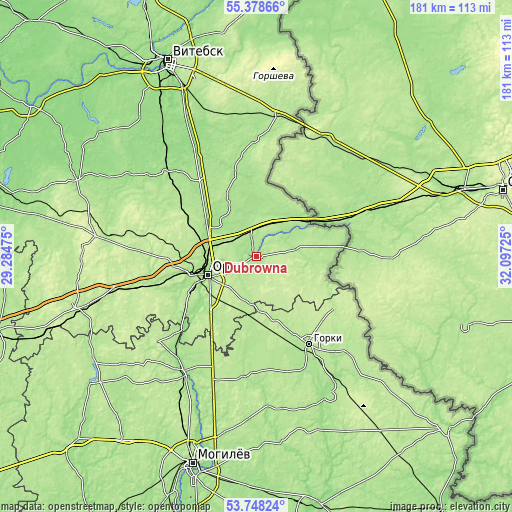 Topographic map of Dubrowna