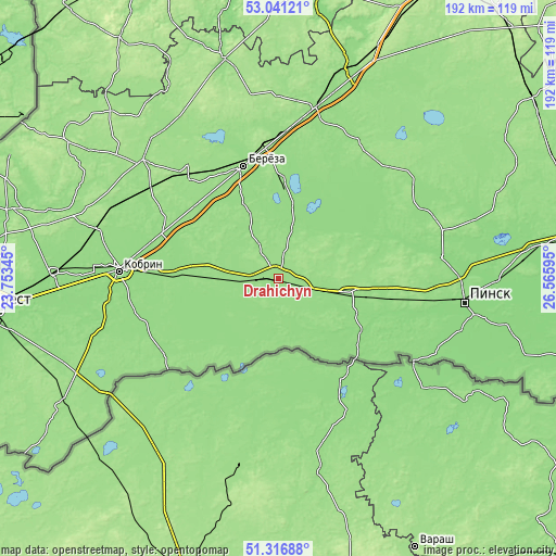 Topographic map of Drahichyn